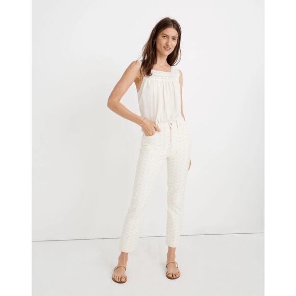 Madewell The Perfect Vintage Embroidered Eyelet Jean 26 Women’s Pearl Ivory - Picture 1 of 6
